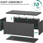 YITAHOME Outdoor Storage Box, 120 Gallon Waterproof Deck Box for Garden Tools, Patio Cushions, and Pool Accessories, Lockable, Easy Assembly, Versatile Bench or Table (Dark Gray)