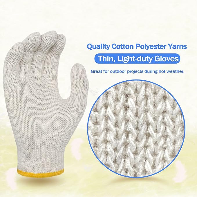 Evridwear Cotton Work Gloves Light-duty String Knit BBQ Glove Liner for Outdoor Cooking, Painting, Gardening 10/200 Pairs