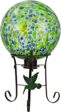 10 Inch Glass Gazing Ball, with 9.4" Tall Metal Gazing Globe Stand, Glass Balls Display Holder Set for Outdoor Garden Lawn Yard Decoration, Bright Summer Burst