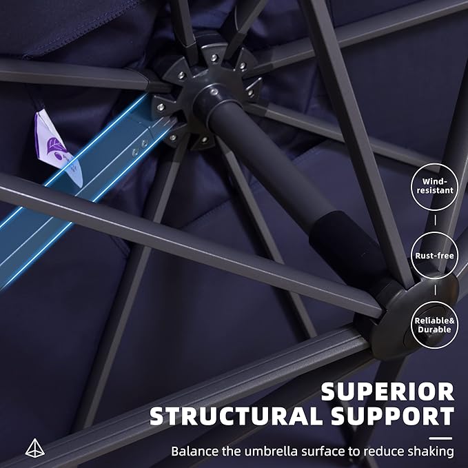 PURPLE LEAF 9' X 11.5' Patio Umbrella Outdoor Cantilever Rectangle Umbrella Aluminum Offset Umbrella with 360-degree Rotation for Garden Deck Pool Patio, Navy Blue