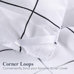Andency White Grid Comforter Set Queen Size (90x90 Inch), 3 Pieces(1 Grid Comforter and 2 Pillowcases), Summer Lightweight Microfiber Down Alternative White Comforter with Black Lines