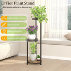Plant Stand Indoor Outdoor,3 Tier Metal Wood Plant Stand for Multiple Plants,Black Tall Narrow Plants Display Organizer for Corner Living Room Porch Patio Garden Office
