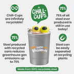 Steel Chill Cups 16 oz. Reusable Party Cups, Happy Halloween, 12 Count | Made in USA from Steel these durable cups chill fast & keep your drink cold for longer, 100% recyclable for sustainablity