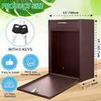 Yaocom Locking Mailbox with Key for Outdoor 18 x 15 x 7 Inches Large Wall Mount Mail Box with Lock Security Mail Drop Metal Collection Boxes Hanging Secure Postbox (Brown)