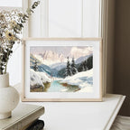 XOCUUI Vintage Unframed Canvas Wall Art, Snow Stream River Tree Cloud Winter Christmas Wall Art, Farmhouse Landscape Art Hanging Paintings for Living Room Bathroom Bedroom,8x10in