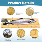 Bamboo Fish Cleaning Board Portable Fish Fillet Boards with Clamp | Fish Cleaning Tools Fishing Measuring Cutting Board Gifts for Fisherman 17.7*6.3 Inch