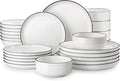 MALACASA 24 Pcs Porcelain Plates and Bowls Sets,Dinnerware Set for 6,White | Modern Ceramic Dishware Set,Kitchen Dining Ware,Microwave and Dishwasher Safe,Simple White with Black Trim Design,Series LUNA