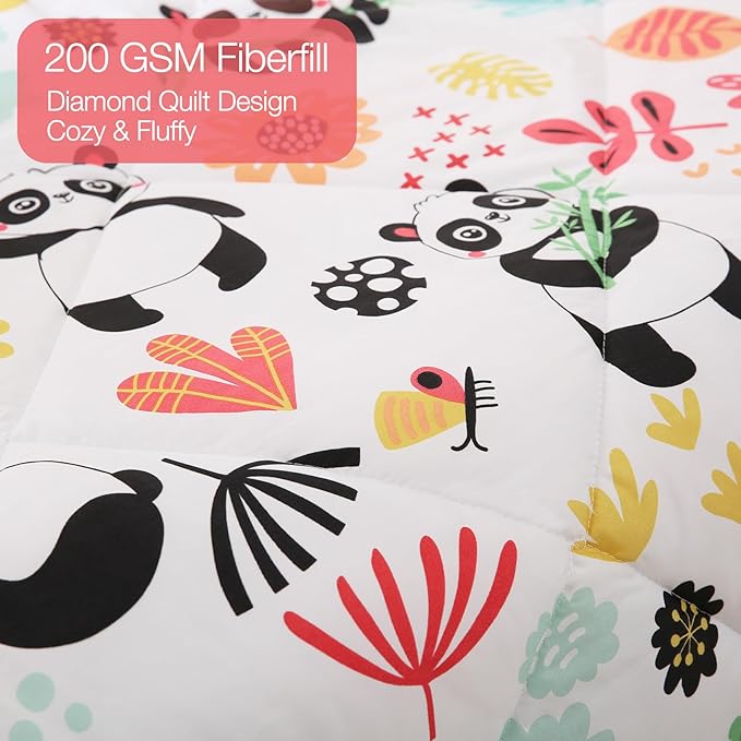 JSD Panda Flower Kids Comforter Set, 2 Pieces Twin Microfiber Comforter with Pillow Sham, Soft Comfortable Machine Washable