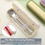DEVICO Utensils for Lunch Box, Portabl Korean Chopsticks Fork and Spoon Set | 4Pcs 18/8 Stainless Steel Travel Silverware Set with Case, for Camping/School, for Kids/Adults, Dishwasher Safe, Beige-Red