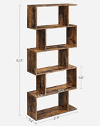VASAGLE Bookcase, 5-Tier Bookshelf, Display Shelf and Room Divider, Freestanding Decorative Storage Shelving, Rustic Brown ULBC62BX, 27.6”L x 9.4”W x 62.6”H (70 x 24 x 159 cm)