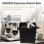 IAOSEN Large Square Knock Box Shock-absorbent Knock Box Espresso with Removable Knock Bar and Non-Slip Base Espresso Accessories for Home/Office (Large Black Knock Box with Tamper Mat)