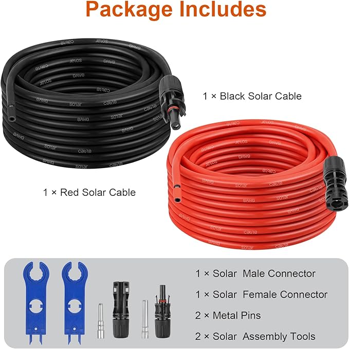 XRDS -RF Solar Extension Cable 8AWG, 6FT Red & Black Solar Panel Wire with Solar Connectors, PV Wire with Disconnect Wrenches & Extra Male/Female Connectors for RV, Camper, Inverter, Off-Grid System