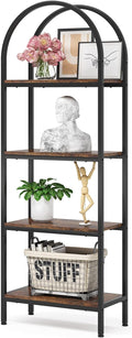 4-tier Arched Bookshelf, Tall Open Bookcase Storage Shelves, Wood Metal Freestanding Display Rack Tall Shelving Unit for Home Office, Bedroom, Living Room, Rustic Brown