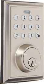 Honeywell Safes & Door Locks BLE Electronic Entry Deadbolt with Keypad, Square Faceplate, Satin Nickel