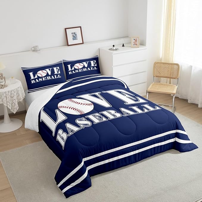 Kids Baseball Comforter Set Full Size Sports Game Bedding Set for Boys Girls Teens Bedroom Decor Baseball Gaming Comforter Gift for Baseball Lover Duvet Set with 2 Pillow Case