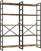 Shintenchi 2 Pieces 5 Tiers Bookshelf, Classically Tall Bookcase Shelf, Industrial Book Rack, Modern Book Holder in Bedroom/Living Room/Home/Office, Storage Rack Shelves for Books/movies-Rustic Brown