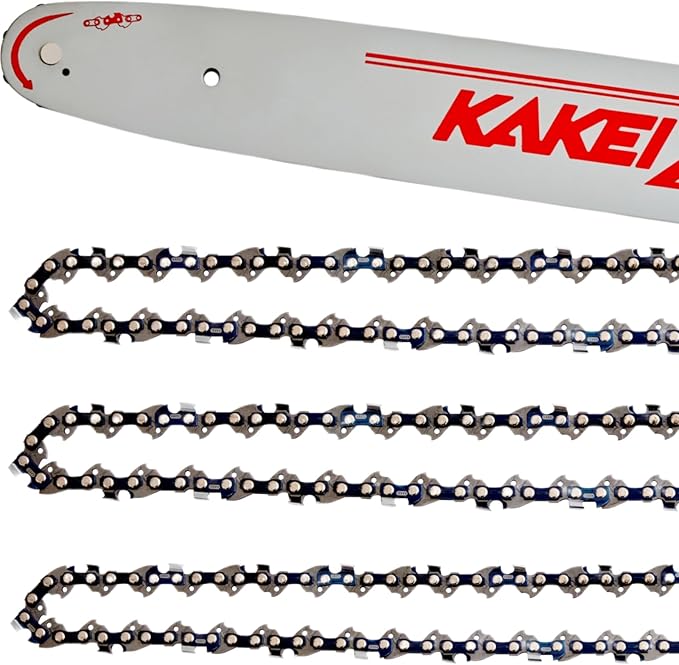 KAKEI 16 Inch Chainsaw Bar& Chain Combo - 3/8" LP Pitch, .050" Gauge, 56 Drive Links Fits Craftsman, Poulan, Ryobi, Echo, Greenworks& More (3 Chains+ 1 Bar)