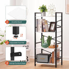 Yoobure 4 Tier Bookshelf - Small Book Shelf Industrial Bookcase, Narrow Book Case Book Storage Organizer for CD/Movie/Book, Bookshelves for Bedroom Office Living Room White