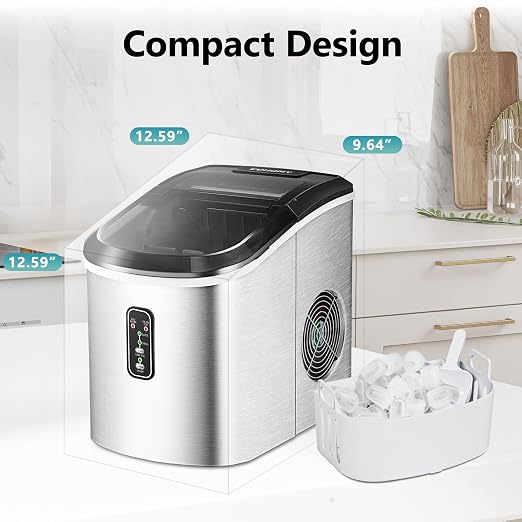 EUHOMY Smart Ice Makers Countertop -26lbs in 24 Hours, 9 Cubes Ready in 8Mins, Self-Cleaning Countertop Ice Maker, Portable Ice Maker with Ice Scoop and Basket, Perfect for Home/Kitchen/Office(Sliver