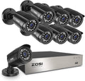 ZOSI 3K Lite 8CH Home Security Camera System Outdoor Indoor, AI Human/Vehicle Detection, Night Vision, H.265+ 5MP Lite 8 Channel CCTV DVR, 8pcs 1080P 1920TVL Surveillance Bullet Cameras (No HDD)