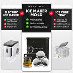 Berlinzo Ice Ball Maker Mold -2 Clear 2.4in Whiskey Spheres, Non-Electric | Silicone, BPA-free, whiskey and bourbon, slow-melt, easy release, 2-count, storage bag included