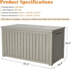 180 Gallon Outdoor Storage Box, Waterproof Deck Box with Handles and Lockable Lid, Resin Patio Storage Box with Hydraulic Rods for Garden Tools, Cushions, Grey