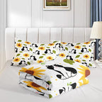 Kawaii Cat Comforter Twin Size,Sunflower Cat Comforter Set for Kids Teens Girls Boys,3Pcs Bedding Set Printed Comforter with 2 Pillowcases,Down Alternative,Soft and Lightweight，Twin Size