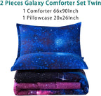 Litanika 3D Galaxy Comforter Twin(66x90lnch), 2 Pieces(1 Galaxy Comforter, 1 Pillowcase), Universe Cloud Outer Space Comforter, Microfiber Bedding Set for Boys Kids