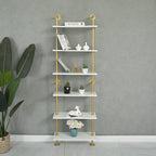 6 Tier Gold Bookshelf, White and Gold Shelves, Modern Shelves Shelf Bookcase Metal Mid Century Open Industrial Wall Mount Accents Decor Retail Shelving Vertical for Living Room