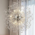 Modern Farmhouse Chandelier, Sputnik Crystal Beaded Pendant Lamp, Round Sunflower Chrome Hanging Light Fixtures for Dining Room Foyer Bedroom Kitchen Island (Chrome 12Lights)