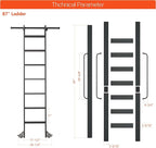 DIYHD 87" Rolling Library Ladder with Handrail, 4FT Sliding Rail, Black | 7-Step lightweight ladder with space-saving upright storage, Telescopic top hooks, Locking bottom rollers, 300lbs capacity