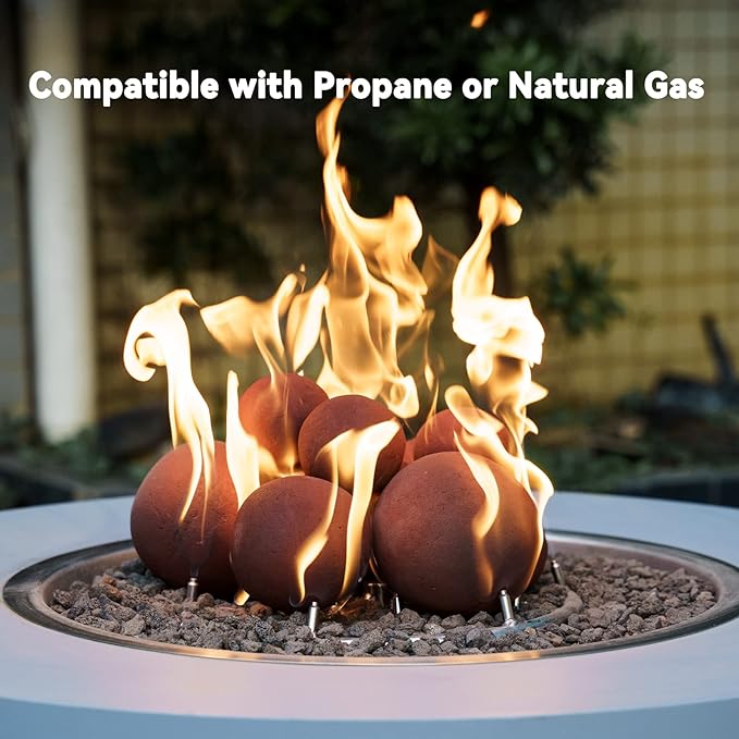 Skyflame Ceramic Fireplace Balls, Set of 15 Round Fire Stones Set for Indoor and Outdoor Fire Pits or Fireplaces Accessory, 3 Inch, Brick Red