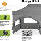 COBIZI 10x20 Pop up Canopy Tent 10x20 Canopy with 6 Sidewalls Waterproof Heavy Duty Commercial Tent for Parties Outdoor Garden Gazebo, Carry Bag with Wheel(10x20ft, Gray)