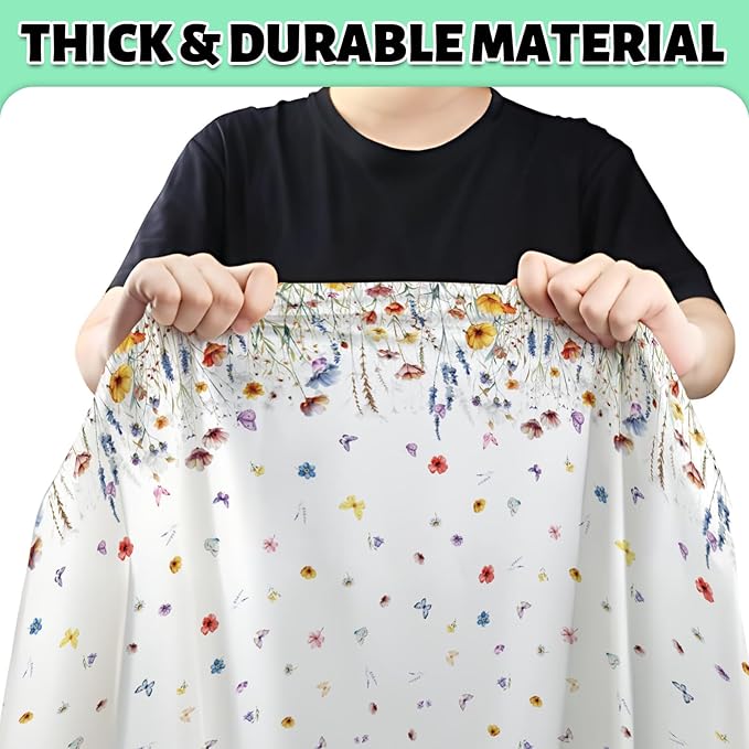 Floral Tablecloth 4 Packs 54x108 Inch - Butterfly Spring Wildflower Plastic Table Cover for Wedding Decorations Easter, Baby in Bloom Showers & Mother's Day Tea Parties Disposable Rectangle Tablecloth