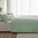 CozyLux Full Size Comforter Set Sage Green - 3 Pieces Boho Tufted Shabby Chic Bedding Comforter Set for All Seasons, Chevron Bedding Sets with Comforter & 2 Pillow Shams