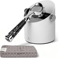 Espresso Knock Box Large Capacity - 15 Pucks Coffee Knock Box with Barista Towels, Removable Knock Bar & Non-Slip Base, Steel Coffee Puck Bin for Home, Espresso Accessories, White