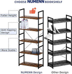 NUMENN 5 Tier Bookshelf, Tall Bookcase Shelf Storage Organizer, Modern Book shelf for Bedroom, Living Room and Home Office, Vintage