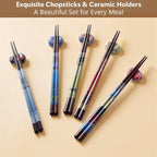 Antner 5 Pairs Reusable Wooden Chopsticks & Ceramic Rests Set, 8.8 Inch/22.5cm Classic Japanese Style Chop Sticks with Chopstick Holders for Ramen Sushi Asian Cuisine Lovers, Black Gift Box