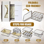Uiifan 4 Pcs Mug Storage Box with Dividers 12 Compartment Stemware Storage Cases China Container Box with Lid, Handles, PVC Window for Moving, Beige