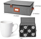 2 Pack Cup and Mug Storage Box with Dividers for 24 Tea Cups and Coffee, Coffee Mug Storage with Zipper Lid and Rivet Reinforced Handles, Protects Fine China, Hard Top, Sides and Stackable (Grey)