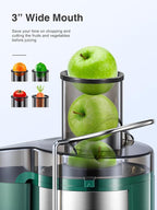 Juicer Machine 800W Centrifugal Juicer with Wide Mouth Feed Chute | For Fruits And Vegetables, Stainless Steel, BPA-Free Parts, Easy To Clean, Green, Fast Juice Extraction
