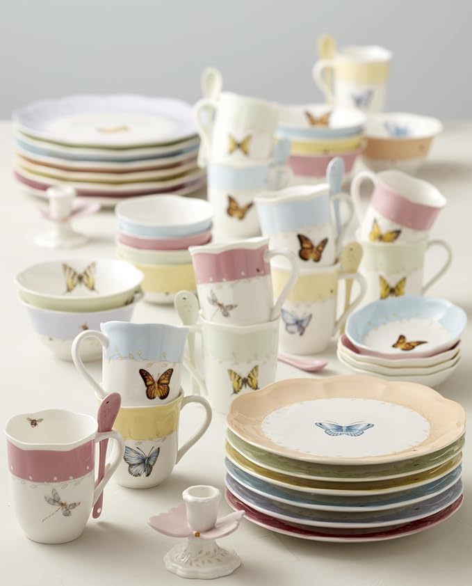 Lenox Dessert Plate Set, Lenox Butterfly Meadow Colors Collection 4-Piece Dessert Porcelain Plates Set, Service For 4, Dishwasher & Microwavable Plate, Small Plates, Home And Dining(Assorted, 4 Piece)