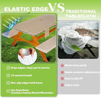 Wrakus Picnic Table Cover with Bench Covers Vinyl Elastic Edges Fitted Rectangle Seat Tables Waterproof 3-Piece96X30in Set Outdoor Rectangular Folding Backing Tablecloth for Camping Over Size