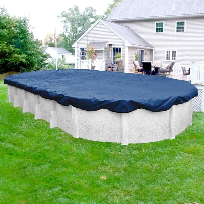 Pool Mate 12 x 18 ft Industrial Blue Winter Oval Pool Cover for Above Ground Pools, 4 ft Overlap (16 x 22 ft Cover Size), Solid 14 x 12 Scrim, 4.5 oz/yd2, 20-Year Warranty, Style: 201218-4PMA
