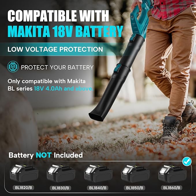 Cordless Leaf Blower for Makita 18V Battery, 450CFM 150MPH Electric Leaf Blower, 6 Speed Lightweight Handheld Leaf Blower for Lawn Care, Patio, Snow, Dust, Blowing Leaves (Battery NOT Included)