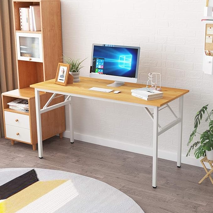 SogesGame 47 inches Computer Desk Folding Table Small Writing Desk Compact Desk Foldable Desk No Install Needed,Teak White,LP-AC5YW-120