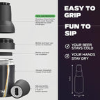 Asobu Frosty Beer Holder 2 Go Vacuum Insulated Double Walled Stainless Steel Beer Can and Bottle Cooler with Beer Opener, Bpa Free, Fits Standard 12oz Bottles, Gift for Beer Lovers (Midnight Marble)