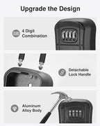 Puroma Key Lock Box Outdoor 4 Digit Code Combination Lockbox House, 4 Black | For Contractors Guest Realtor Storage Keys, Portable, Home Wall Mount, Resettable, Combination, Weatherproof, High-capacity