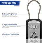 Iron Lock® Key Lock Box with Code, Portable Cable Shackle (Small, Grey) | Holds 2-3 house keys or an access card; 11-in steel cable loops on gate or rail; weather-resistant; no app or battery