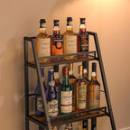 Hayexiha 3-Tier Liquor Stand for Home Bar, Stepped Freestanding Wine Rack | Compact Display: 15.55-inch-wide wood-and-iron stand has three fenced tiers and adjustable feet for corners or home bars.